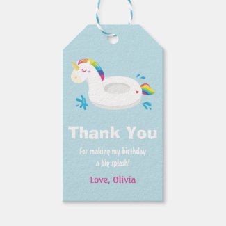 Cute Unicorn Pool Float Party Thank You Gift Tags