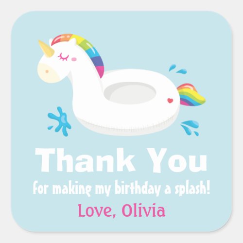 Cute Unicorn Pool Float Thank You Stickers