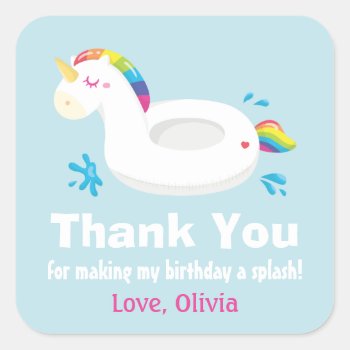 Cute Unicorn Pool Float Thank You Stickers by RustyDoodle at Zazzle