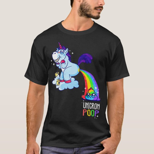 Cute Unicorn Pooping a Rainbow drama llama rainbow T-Shirt (Front)