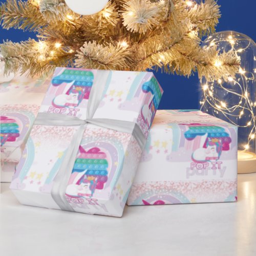 Cute Unicorn Pop It Birthday Party Wrapping Paper