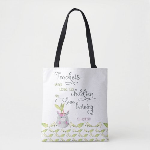 Cute Unicorn Potted Plant and Teacher Quote Tote Bag