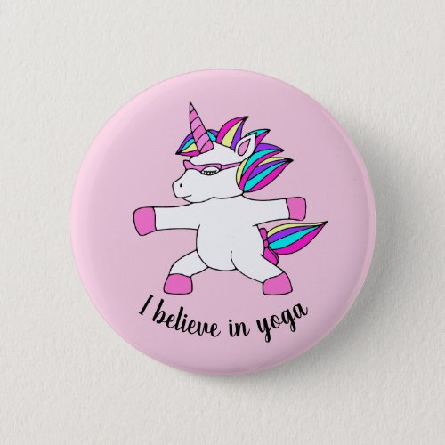Cute unicorn practicing yoga button