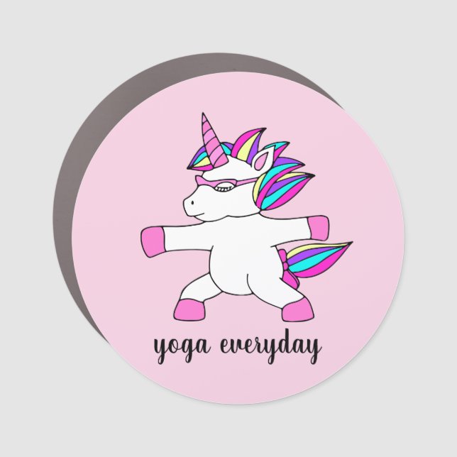 Cute unicorn practicing yoga car magnet (Front)