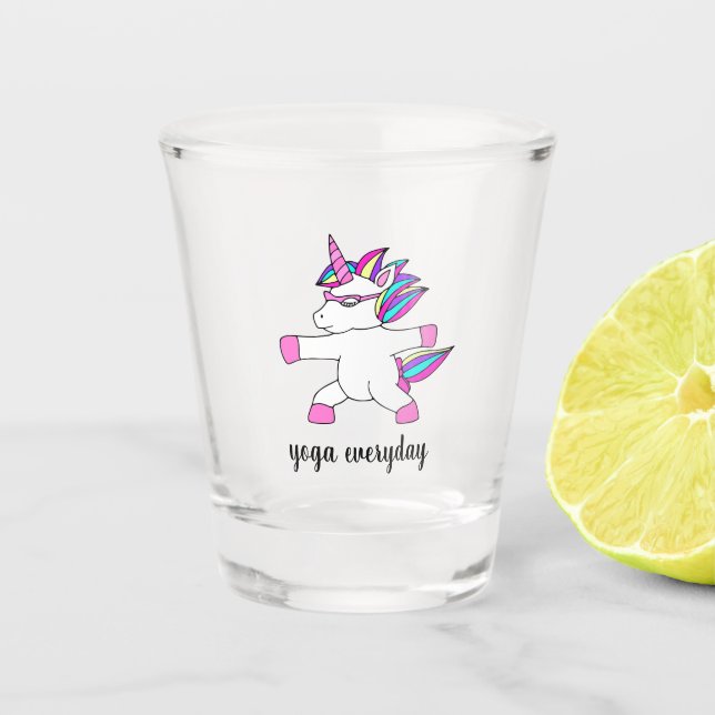 Cute unicorn practicing yoga shot glass (Front)