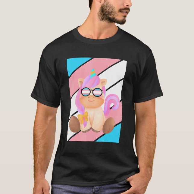 Cute Unicorn Pride Transgender Flag LGBTQ Proud Pr T-Shirt (Front)