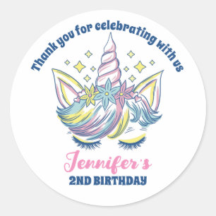 Cute Unicorn Princess Girls Birthday Party Favor Classic Round Sticker