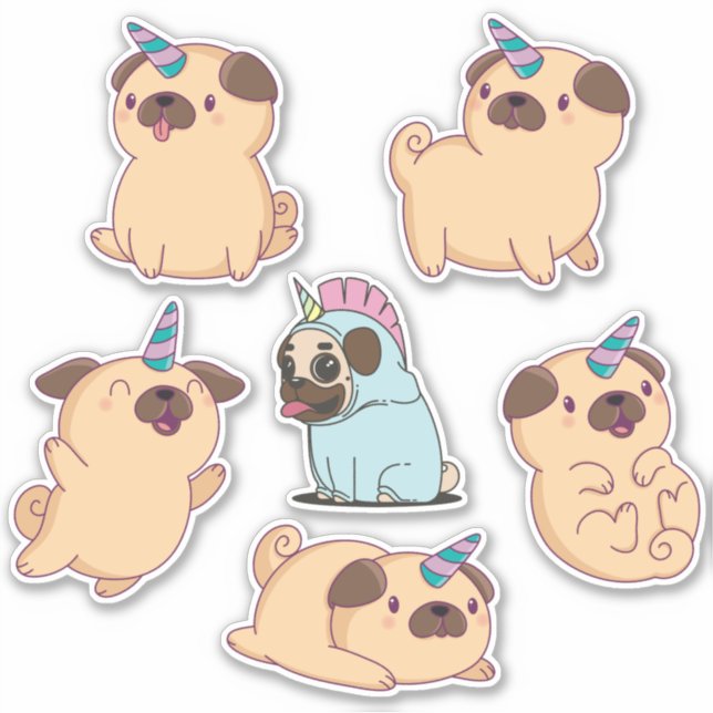 Cute Unicorn Pugs Sticker (Front)
