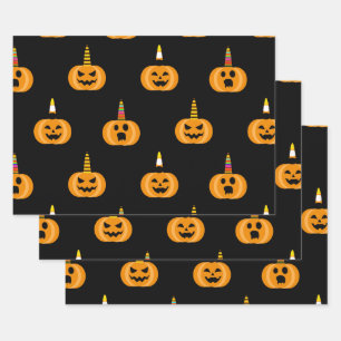 Cute Unicorn Pumpkin Black Funny Halloween Gifts Wrapping Paper Sheets