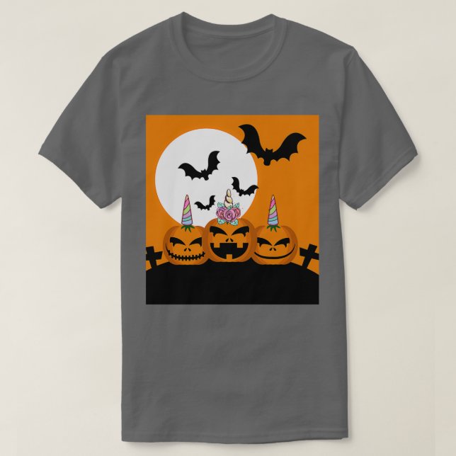 Cute Unicorn Pumpkin for Halloween T-Shirt (Design Front)