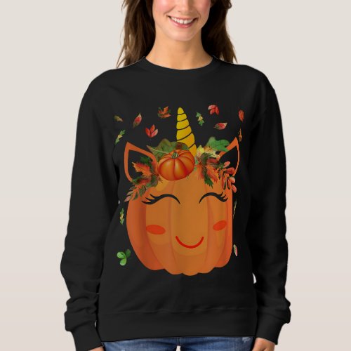 Cute Unicorn Pumpkin for Kids Halloween Thanksgivi Sweatshirt