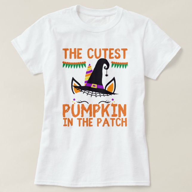 Cute Unicorn Pumpkin Halloween T-Shirt (Design Front)