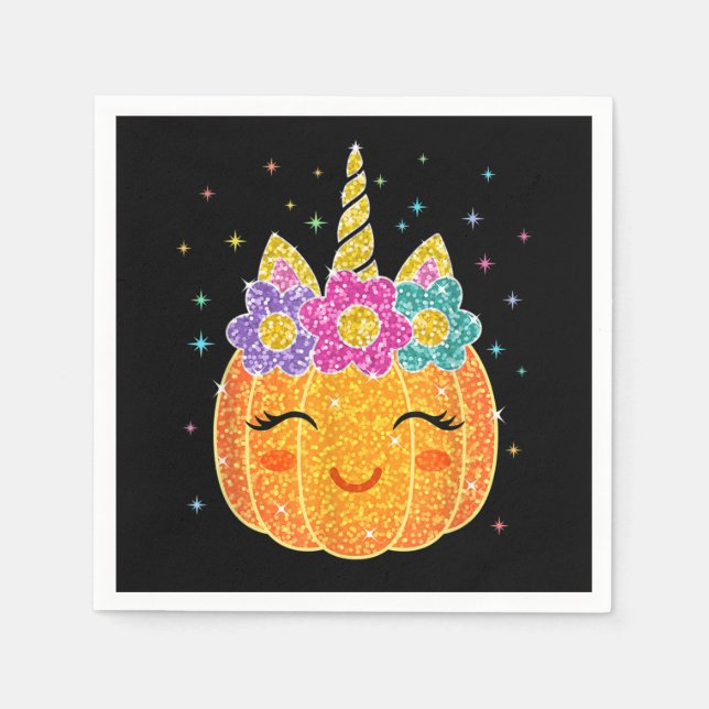 Cute Unicorn Pumpkin Halloween Thanksgiving Napkins (Front)