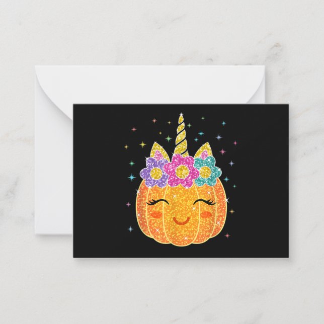 Cute Unicorn Pumpkin Halloween Thanksgiving Note Card (Front)