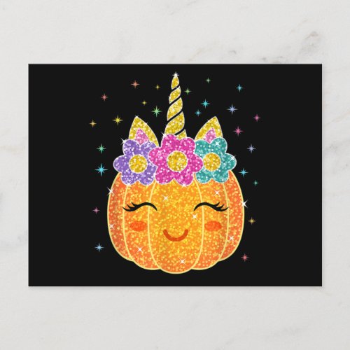 Cute Unicorn Pumpkin Halloween Thanksgiving Postcard