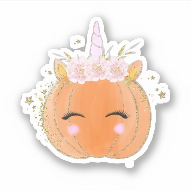 Cute Unicorn Pumpkin Halloween Thanksgiving Sticker (Front)