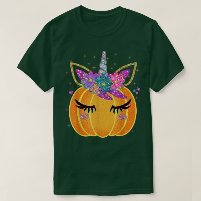 Cute Unicorn Pumpkin Halloween Thanksgiving  T-Shirt (Design Front)