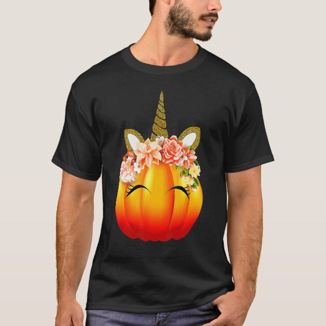 Cute Unicorn Pumpkin Halloween Thanksgiving T-Shirt (Front)