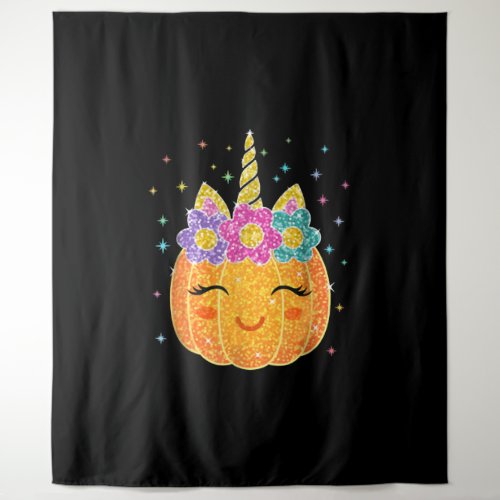 Cute Unicorn Pumpkin Halloween Thanksgiving Tapestry