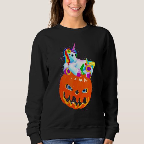 Cute Unicorn Pumpkin Spooky Face For A Princess Ha Sweatshirt