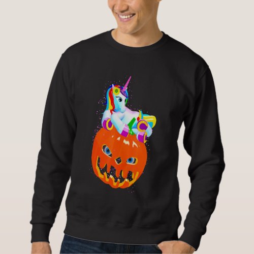 Cute Unicorn Pumpkin Spooky Face For A Princess Ha Sweatshirt