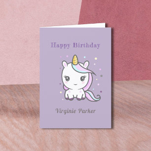 Cute Unicorn Purple Birthday Card
