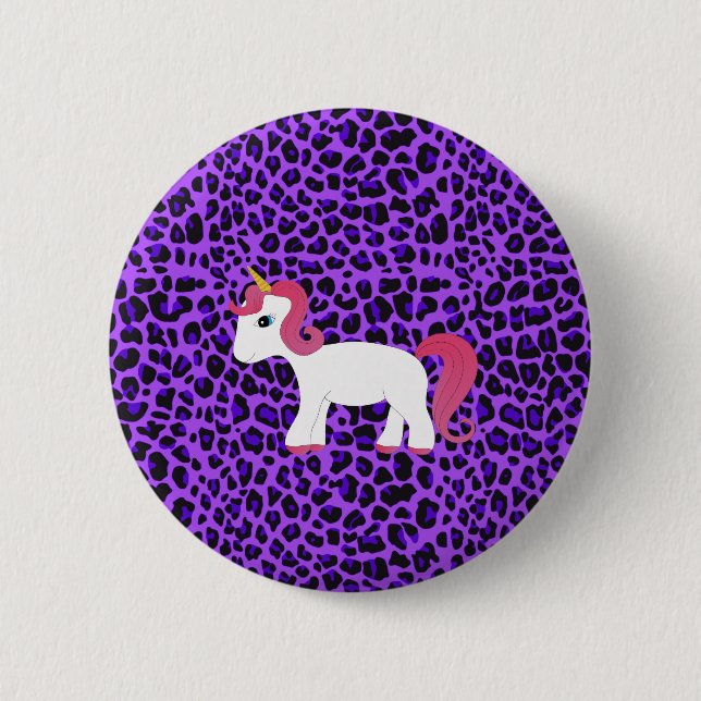 Cute unicorn purple leopard pinback button (Front)