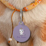 Cute Unicorn Purple Pet Tag<br><div class="desc">A purple pet tag for your dog or cat with a cute unicorn and a customizable name. You can personalize it with a phone number on the back.</div>