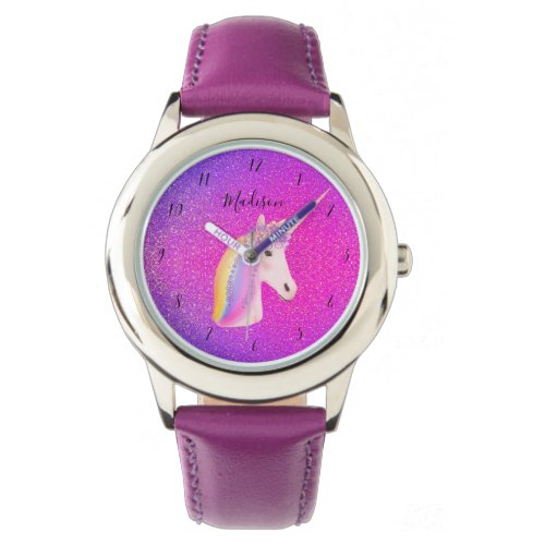 Cute Unicorn Purple Pink Glitter Personalized Girl Watch