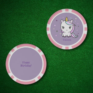Cute Unicorn Purple Poker Chips