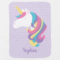 Cute Unicorn Purple Polka Dot Personalized Baby Blanket