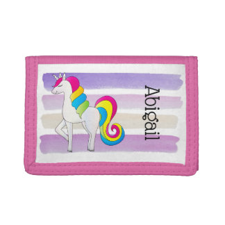 Cute Unicorn Purple Stripes Tri-fold Wallet
