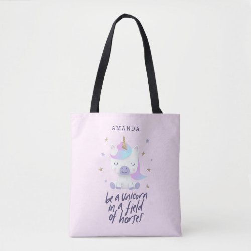 Cute Unicorn Quote  Add Name Tote Bag