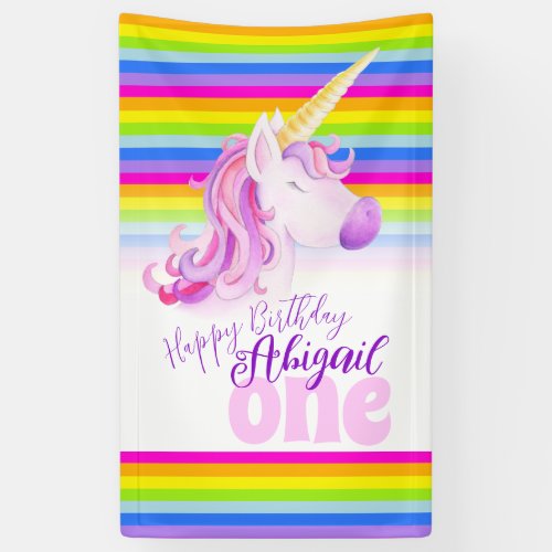 Cute unicorn rainbow 1st birthday banner