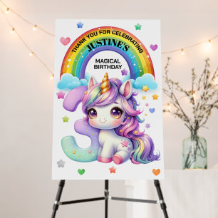Cute Unicorn Rainbow 3rd Birthday Welcome Sign