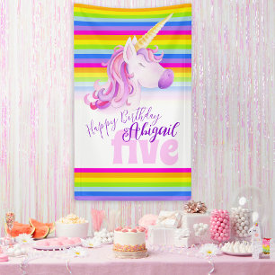 Cute unicorn rainbow 5th birthday banner