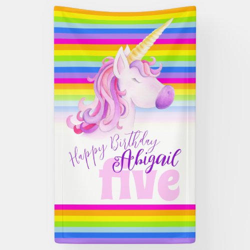 Cute unicorn rainbow 5th birthday banner