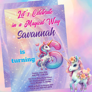 Cute Unicorn Rainbow 6th Birthday Party Invitation