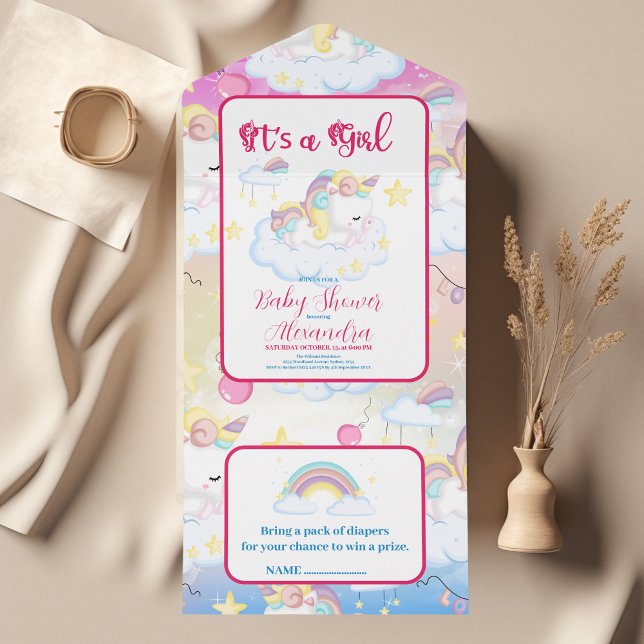 Cute Unicorn Rainbow Baby Shower All In One Invitation (Creator Uploaded)