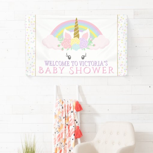 Cute Unicorn Rainbow Baby Shower Banners | Zazzle