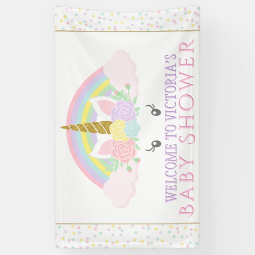 Cute Unicorn Rainbow Baby Shower Banners | Zazzle
