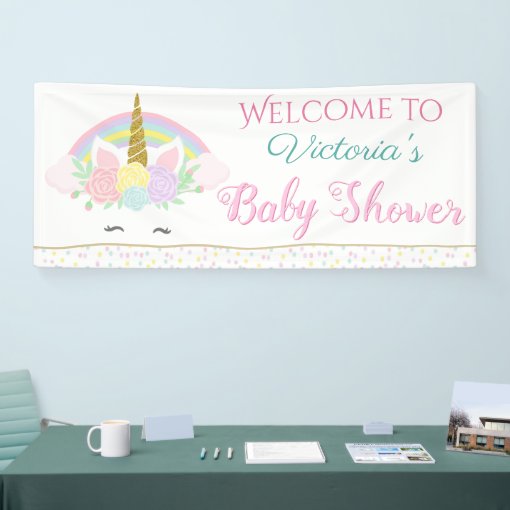 Cute Unicorn Rainbow Baby Shower Banners | Zazzle