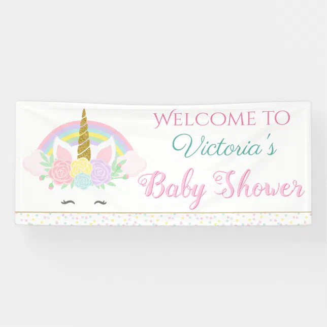 Cute Unicorn Rainbow Baby Shower Banners | Zazzle