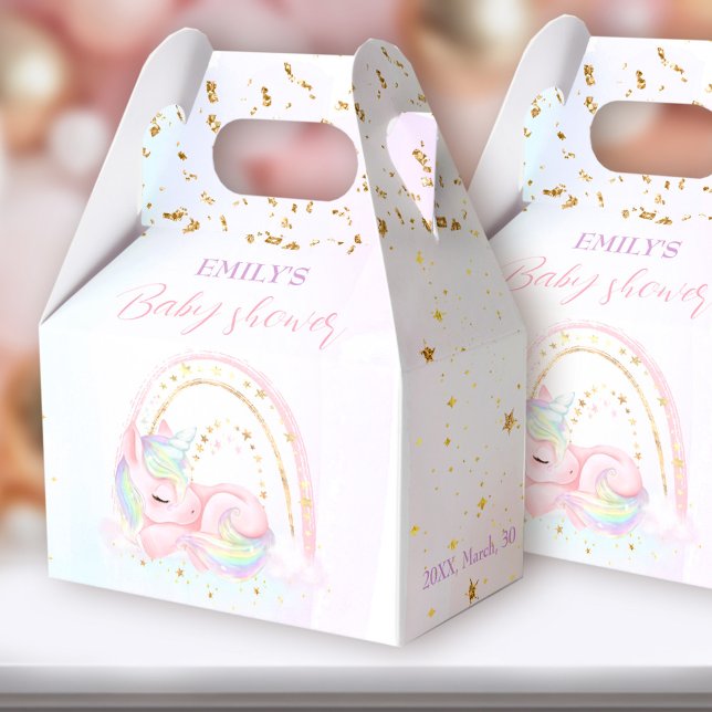 Cute Unicorn Rainbow Baby Shower Favor Box (You can choose from 3 sizes of these gable favor boxes simply by clicking on the STYLE dropbox.)
