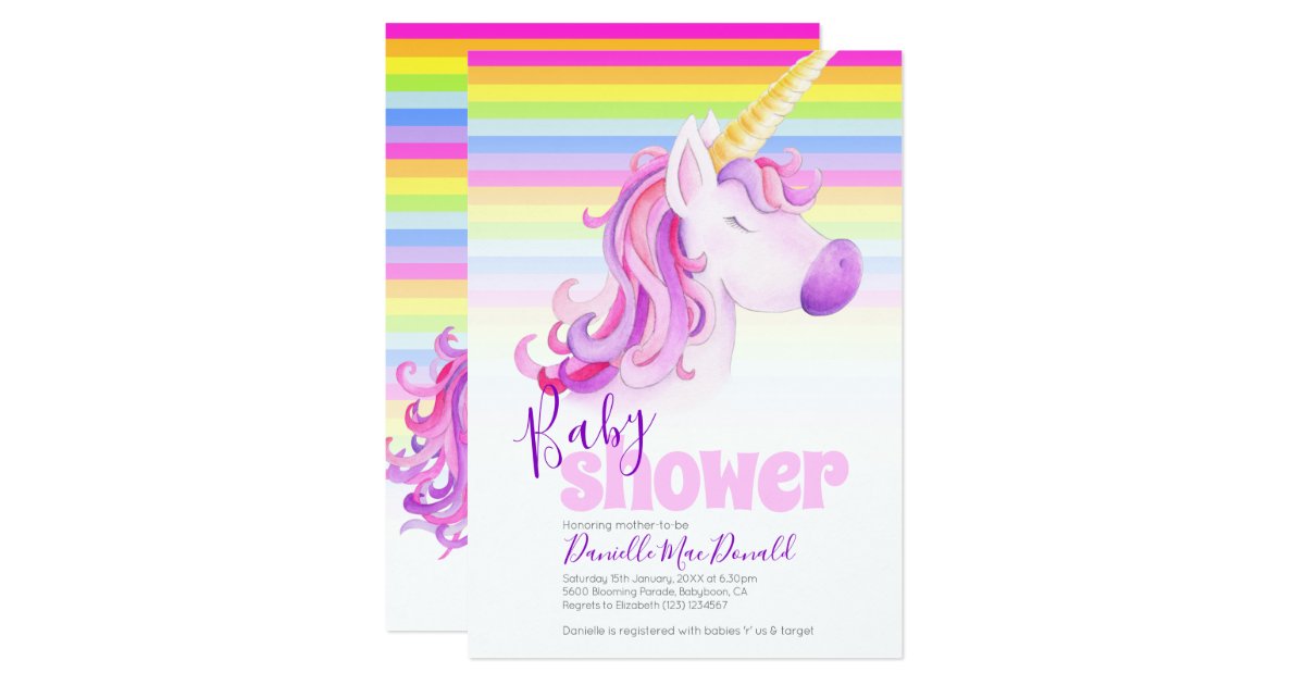 cute unicorn rainbow baby shower invitations zazzlecom