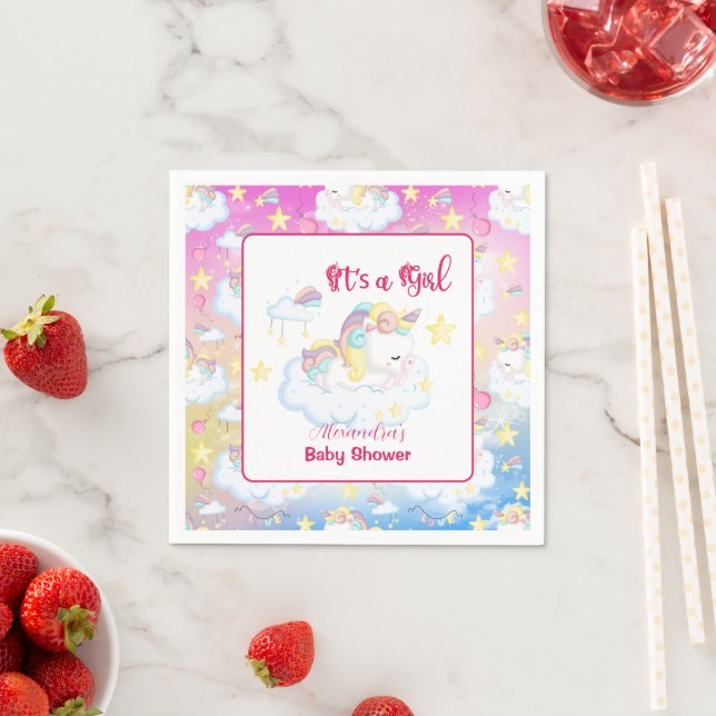 Cute Unicorn Rainbow Baby Shower Napkins (Insitu)