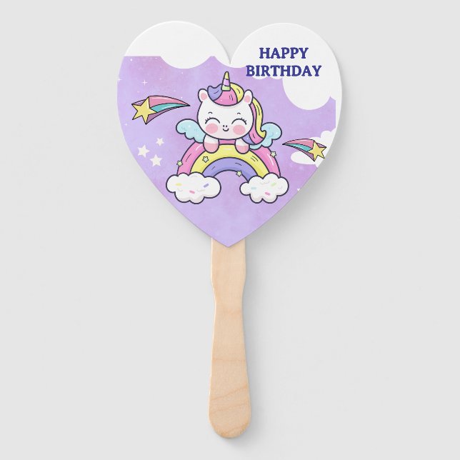 Cute Unicorn Rainbow Birthday Invitation  Hand Fan (Front)