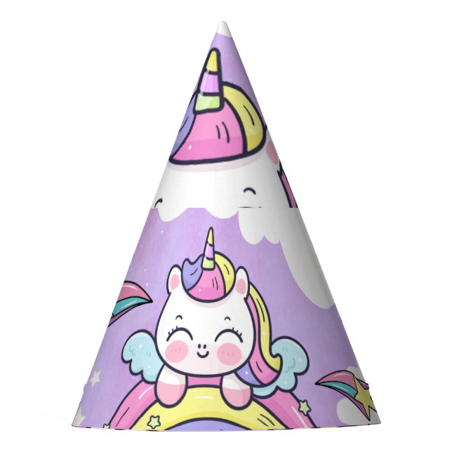 Cute Unicorn Rainbow Birthday Invitation  Party Hat (Front)
