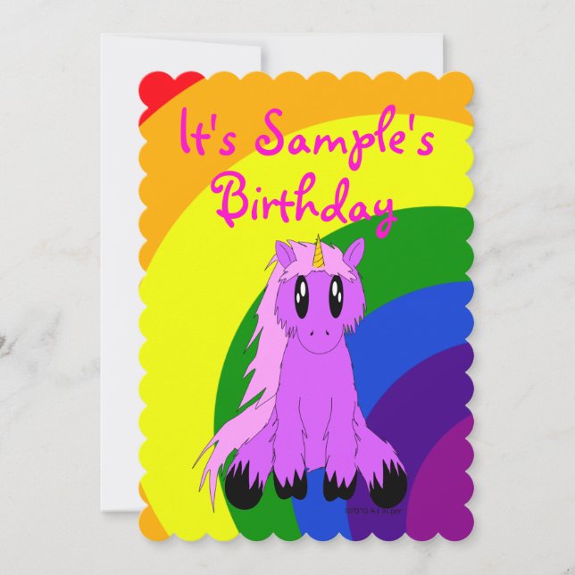 Cute Unicorn Rainbow Birthday Invitation (Pink) (Front)