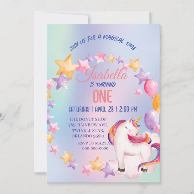 Cute Unicorn Rainbow Birthday Party kids Holiday Card (Front)